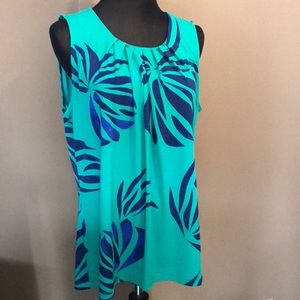 Tropical print sleeveless blouse